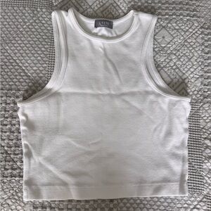 Lichi White Ribbed Crop Tank Top
